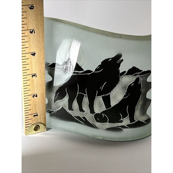 VTG SIKU Aqua Frosted Art Glass Wolf Etching Paperweight Canada Signed E2 - Picture 9 of 10